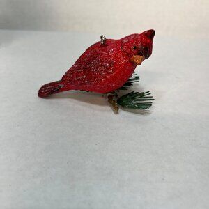 Birds Bloom Christmas Cardinal Ornament With Pinecone & Glitter Accents